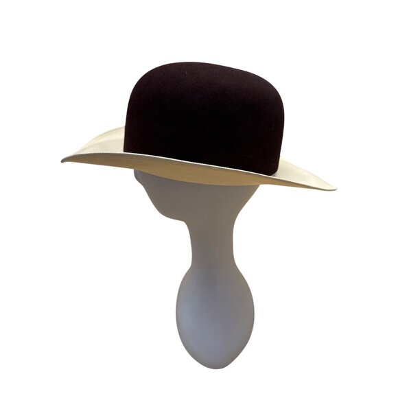 Larry Mahan's by Milano Hats  Brown & White Women Felt Straw Hat Size 6 7/8 55 - Picture 2 of 10